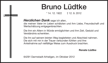 Traueranzeige von Bruno Lüdtke von Echo-Zeitungen (Gesamtausgabe)