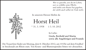 Traueranzeige von Horst Heil von Rüsselsheimer Echo, Groß-Gerauer-Echo, Ried Echo