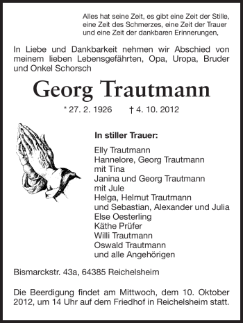 Traueranzeige von Georg Trautmann von Echo-Zeitungen (Gesamtausgabe)
