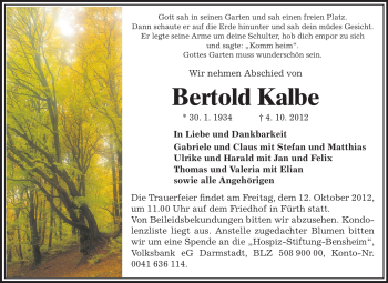 Traueranzeige von Bertold Kalbe von Starkenburger Echo