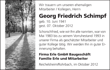 Traueranzeige von Georg Friedrich Schimpf von Odenwälder Echo