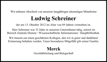 Traueranzeige von Ludwig Schreiner von Echo-Zeitungen (Gesamtausgabe)