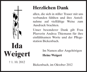 Traueranzeige von Ida Weigert von Echo-Zeitungen (Gesamtausgabe)