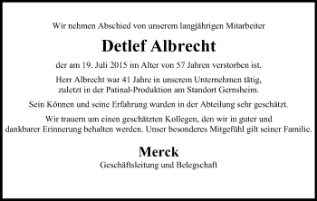 Traueranzeige von Detlef Albrecht von Rüsselsheimer Echo, Groß-Gerauer-Echo, Ried Echo