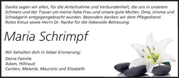Traueranzeige von Maria Schrimpf von Rüsselsheimer Echo, Groß-Gerauer-Echo, Ried Echo