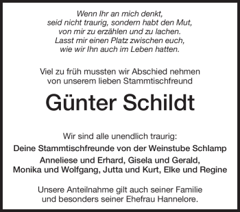 Traueranzeige von Günter Schildt von Echo-Zeitungen (Gesamtausgabe)