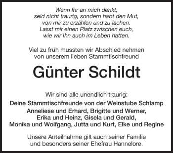 Traueranzeige von Günter Schildt von Echo-Zeitungen (Gesamtausgabe)
