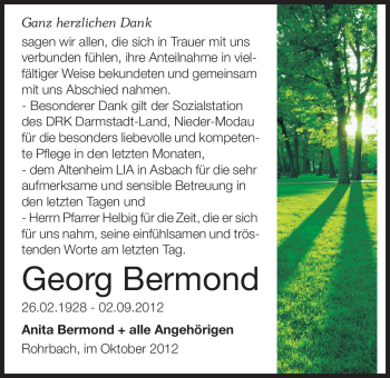 Traueranzeige von Georg Bermond von Echo-Zeitungen (Gesamtausgabe)