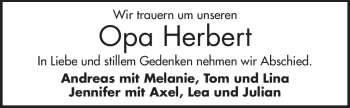Traueranzeige von Herbert Ackermann von Echo-Zeitungen (Gesamtausgabe)
