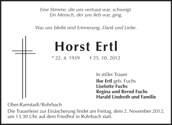 Traueranzeige von Horst Ertl von Echo-Zeitungen (Gesamtausgabe)