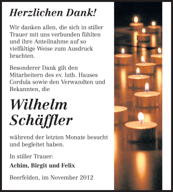 Traueranzeige von Wilhelm Schäffler von Odenwälder Echo