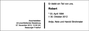 Traueranzeige von Robert Strohmaier von Echo-Zeitungen (Gesamtausgabe)