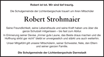 Traueranzeige von Robert Strohmaier von Echo-Zeitungen (Gesamtausgabe)