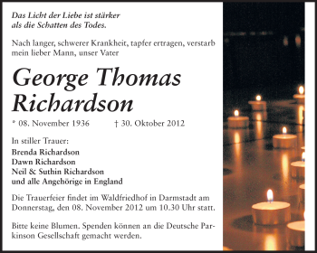 Traueranzeige von George Thomas Richardson von Echo-Zeitungen (Gesamtausgabe)