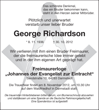 Traueranzeige von George Richardson von Echo-Zeitungen (Gesamtausgabe)