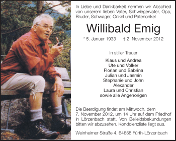 Traueranzeige von Willibald Emig von Starkenburger Echo