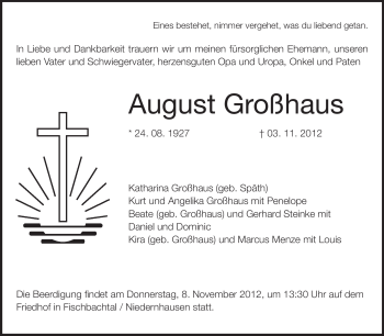 Traueranzeige von August Großhaus von Echo-Zeitungen (Gesamtausgabe)