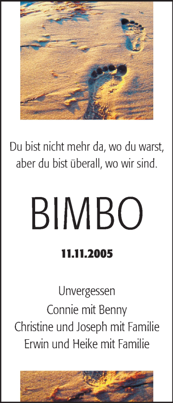 Traueranzeige von Bimbo  von Echo-Zeitungen (Gesamtausgabe)