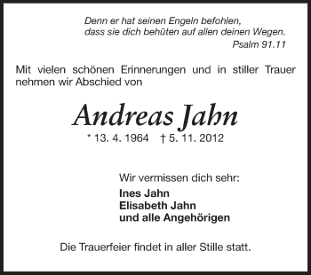 Traueranzeige von Andreas Jahn von Darmstädter Echo, Odenwälder Echo, Rüsselsheimer Echo, Groß-Gerauer-Echo, Ried Echo