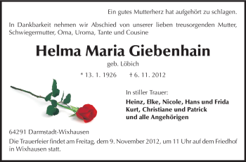 Traueranzeige von Helma Maria Giebenhain von Echo-Zeitungen (Gesamtausgabe)