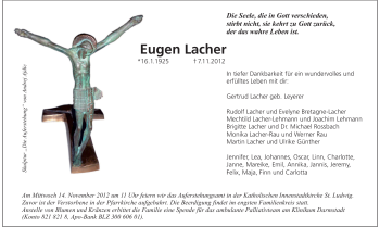 Traueranzeige von Eugen Lacher von Echo-Zeitungen (Gesamtausgabe)