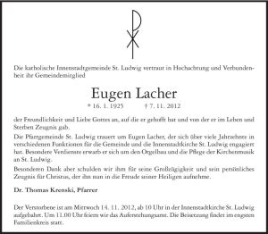 Traueranzeige von Eugen Lacher von Echo-Zeitungen (Gesamtausgabe)