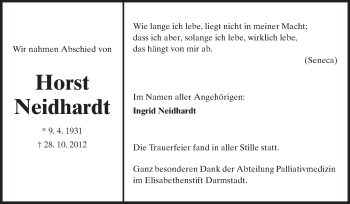 Traueranzeige von Horst Neidhardt von Echo-Zeitungen (Gesamtausgabe)