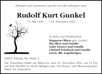Traueranzeige von Rudolf Kurt Gunkel von Echo-Zeitungen (Gesamtausgabe)