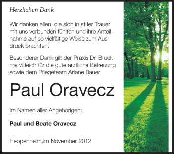Traueranzeige von Paul Oravecz von Starkenburger Echo
