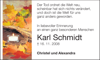 Traueranzeige von Karl Schmidt von Rüsselsheimer Echo, Groß-Gerauer-Echo, Ried Echo