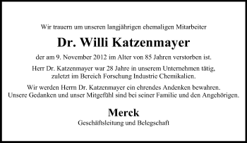 Traueranzeige von Willi Katzenmayer von Echo-Zeitungen (Gesamtausgabe)