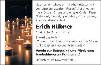 Traueranzeige von Erich Hübner von Echo-Zeitungen (Gesamtausgabe)