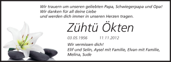 Traueranzeige von Zühtü Ökten von Echo-Zeitungen (Gesamtausgabe)