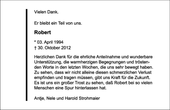 Traueranzeige von Robert Strohmaier von Echo-Zeitungen (Gesamtausgabe)