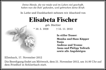 Traueranzeige von Elisabeta Fischer von Starkenburger Echo