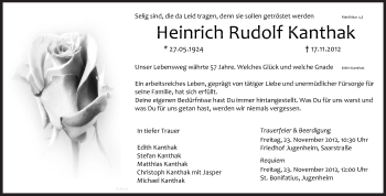 Traueranzeige von Heinrich Rudolf Kanthak von Echo-Zeitungen (Gesamtausgabe)