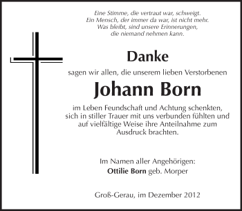 Traueranzeige von Johann Born von Rüsselsheimer Echo, Groß-Gerauer-Echo, Ried Echo