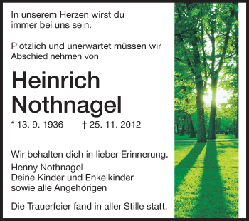 Traueranzeige von Heinrich Nothnagel von Darmstädter Echo