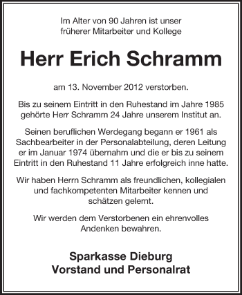 Traueranzeige von Erich Schramm von Echo-Zeitungen (Gesamtausgabe)