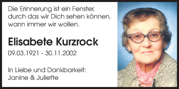 Traueranzeige von Elisabete Kurzrock von Echo-Zeitungen (Gesamtausgabe)