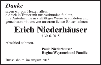 Traueranzeige von Dorothee Niederhäuser von trauer.echo-online.de