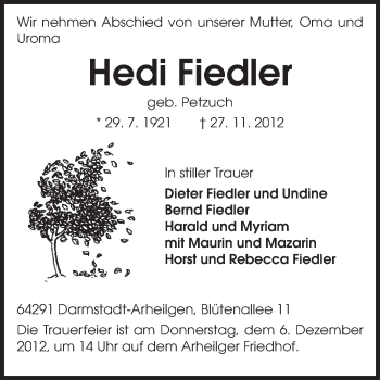 Traueranzeige von Hedi Fiedler von Echo-Zeitungen (Gesamtausgabe)
