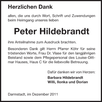 Traueranzeige von Peter Hildebrandt von Echo-Zeitungen (Gesamtausgabe)