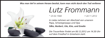 Traueranzeige von Lutz Frommann von Echo-Zeitungen (Gesamtausgabe)