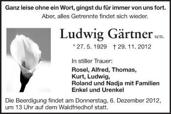 Traueranzeige von Ludwig Gärtner von Darmstädter Echo, Odenwälder Echo, Rüsselsheimer Echo, Groß-Gerauer-Echo, Ried Echo
