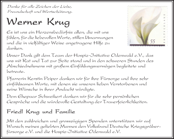 Traueranzeige von Werner Krug von Odenwälder Echo