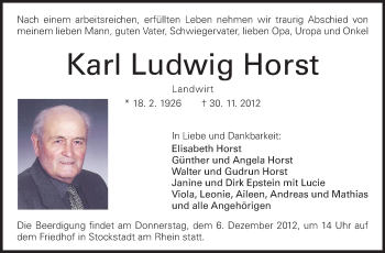 Traueranzeige von Karl Ludwig Horst von Rüsselsheimer Echo, Groß-Gerauer-Echo, Ried Echo