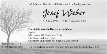 Traueranzeige von Josef Weber von Starkenburger Echo