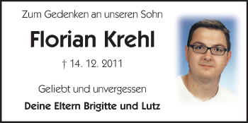 Traueranzeige von Florian Krehl von Echo-Zeitungen (Gesamtausgabe)