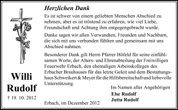 Traueranzeige von Willi Rudolf von Odenwälder Echo